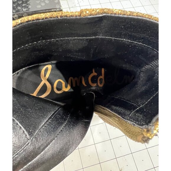 Sam Edelman Joey Gold Leather Side Zip Heeled Ankle Boots 2.5" Women's Sz. 7.5 - Picture 9 of 10